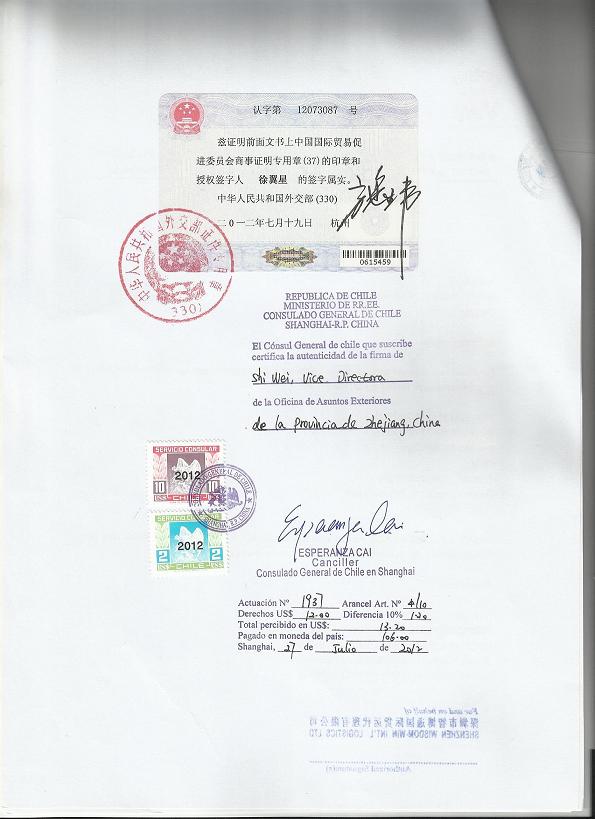 自由销售证书智利使馆认证